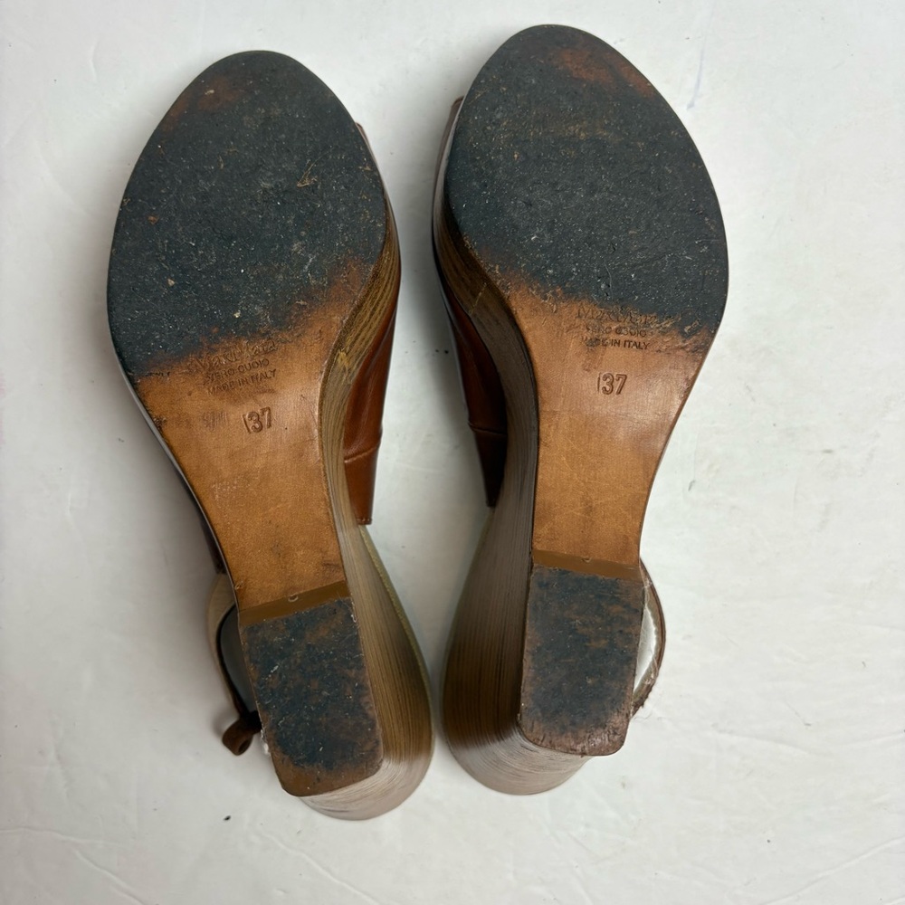 MaxMara Brown Leather Slingback Wedge Sandals Women’s size 37 6.5 Italy - Picture 8 of 10